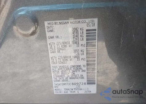 2018 Nissan Rogue Sl from USA, damaged, VIN 5N1AT2MT7JC809728